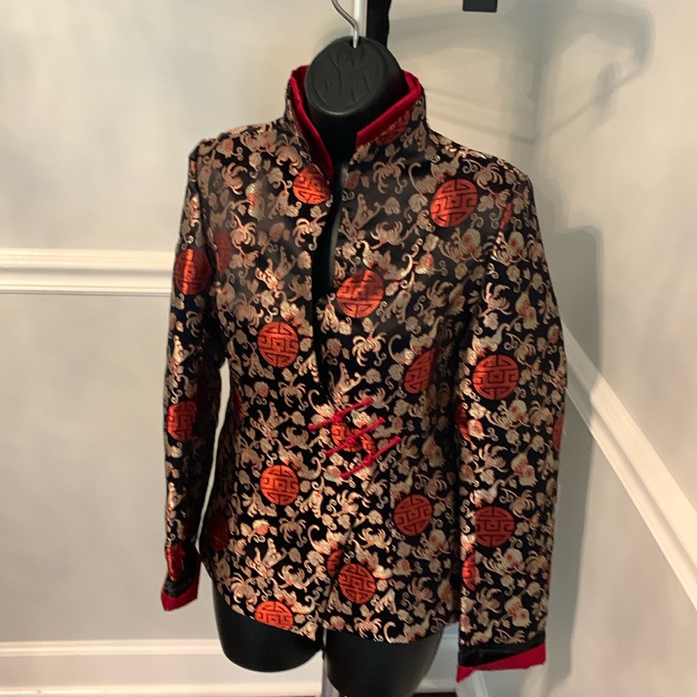 Black & Red Satin Brocade Jacket Size M